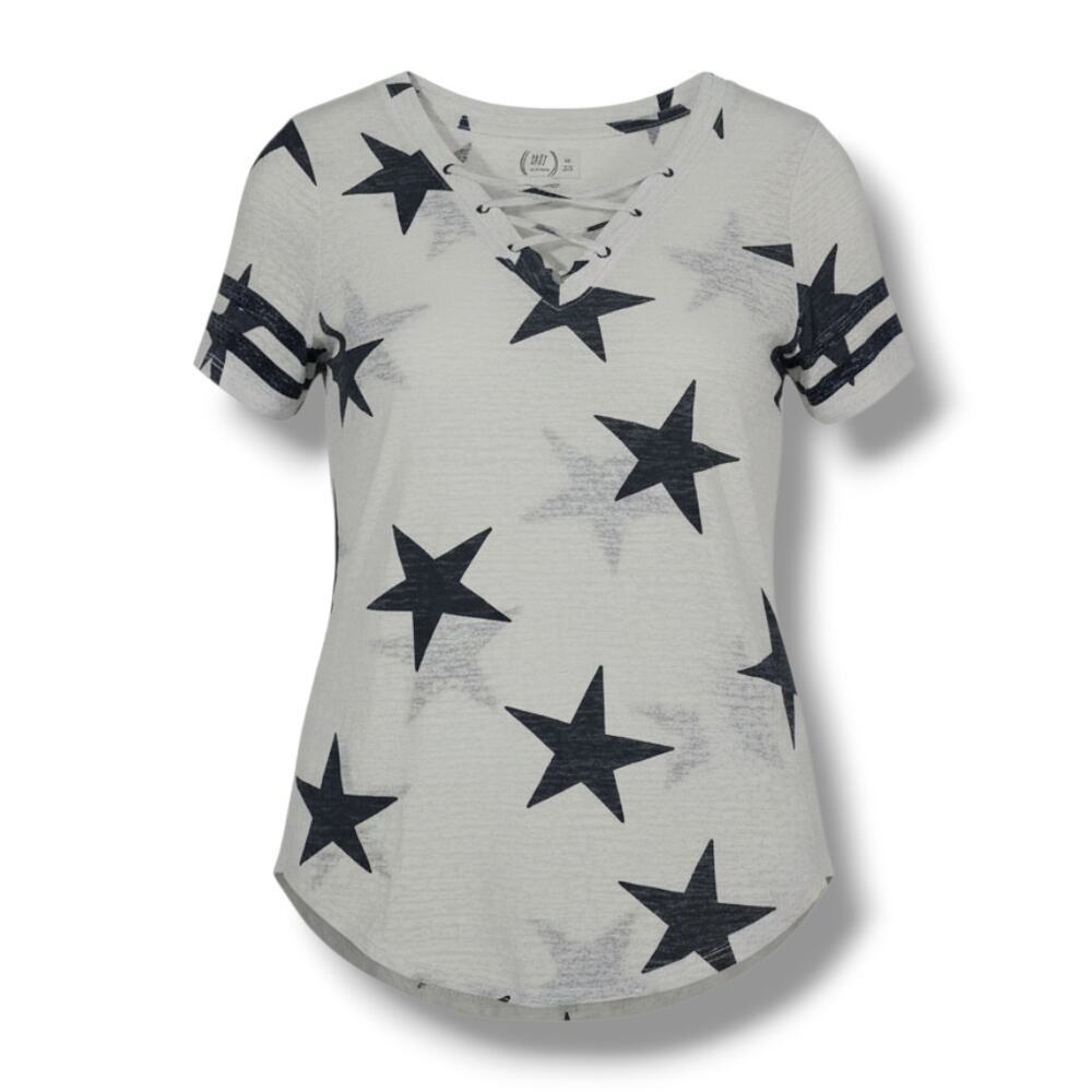 24/7 Maurices Star Print Lace-Up Football Tee Short Sleeve Women’s XS